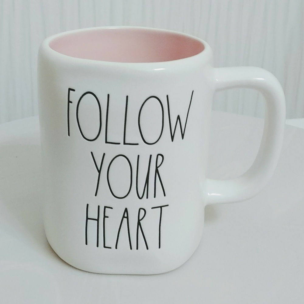 Rae Dunn Follow Your Heart Mug - pink inside